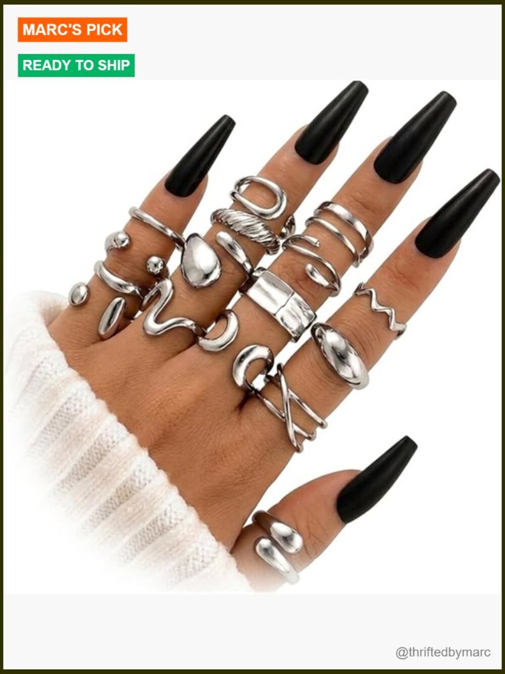 16 Gold Chunky Rings Set - Stackable Open Dome Rings for Women Adjustable